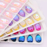 11×18mm Pastel Foil Back AB Tear Drop Glass Crystals – Sew-On Gems (Sold in Pairs)